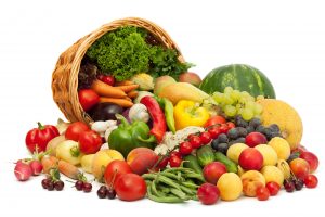 Fresh Vegetables, Fruits and other foodstuffs. Isolated.